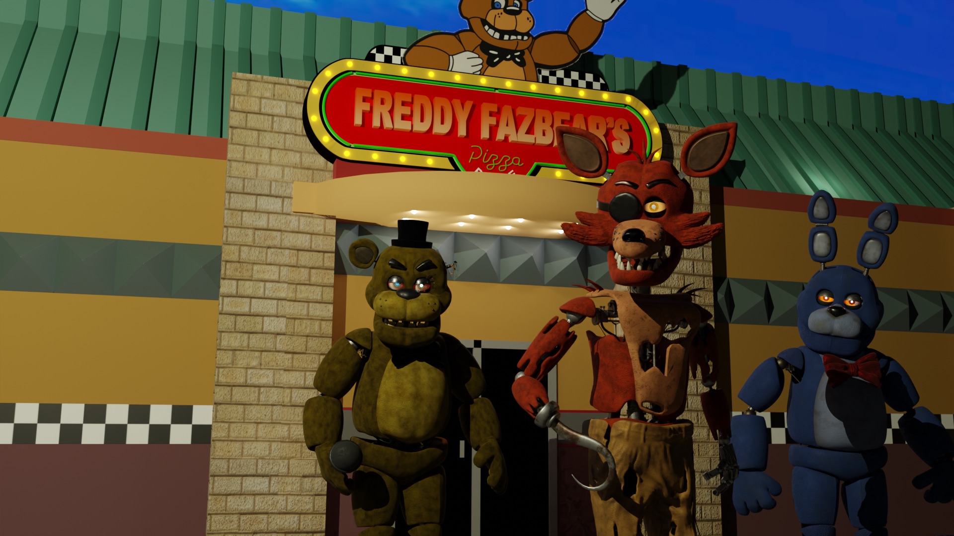 Animatronics outside the pizzeria